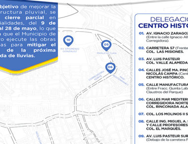 Anuncia municipio cierres viales parciales por Obras de Infraestructura Pluvial